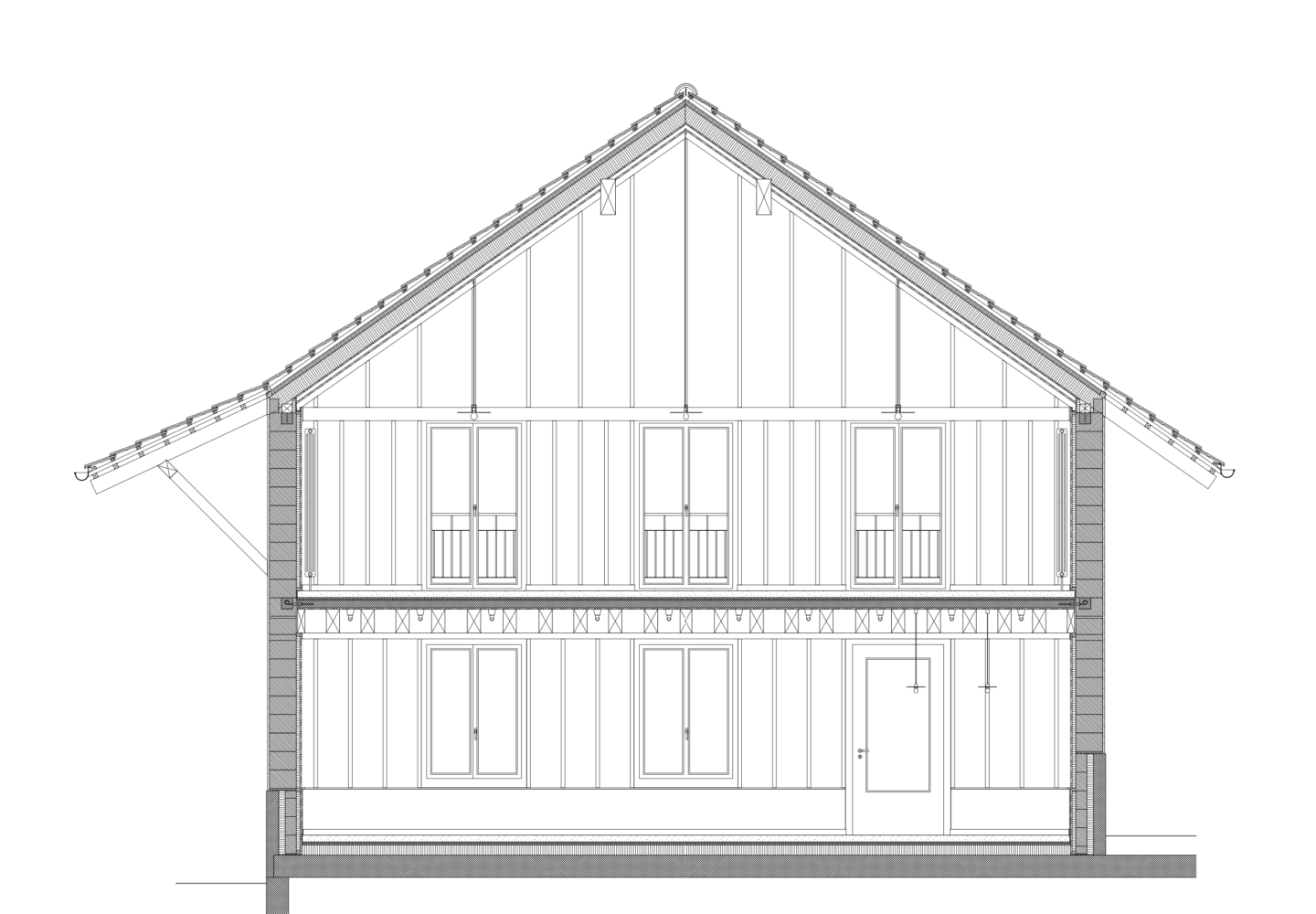 Bâtiment en pisé coupe