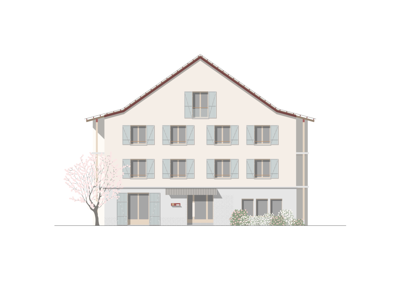 Façade bâtiment - Quartier d'habitation de coopérative à Presinge