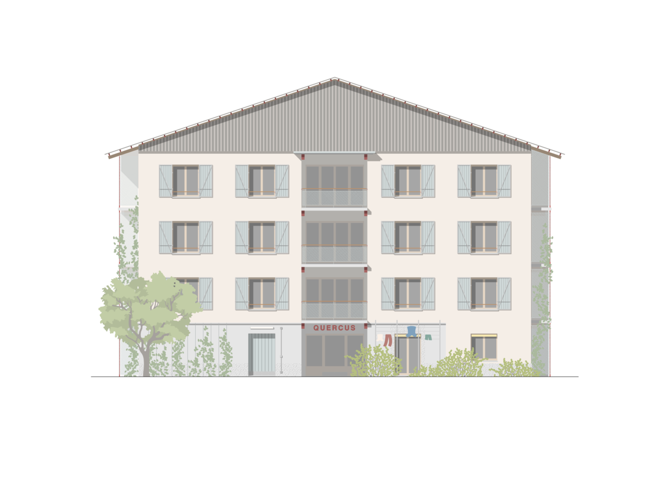 Façade bâtiment - Quartier d'habitation de coopérative à Presinge
