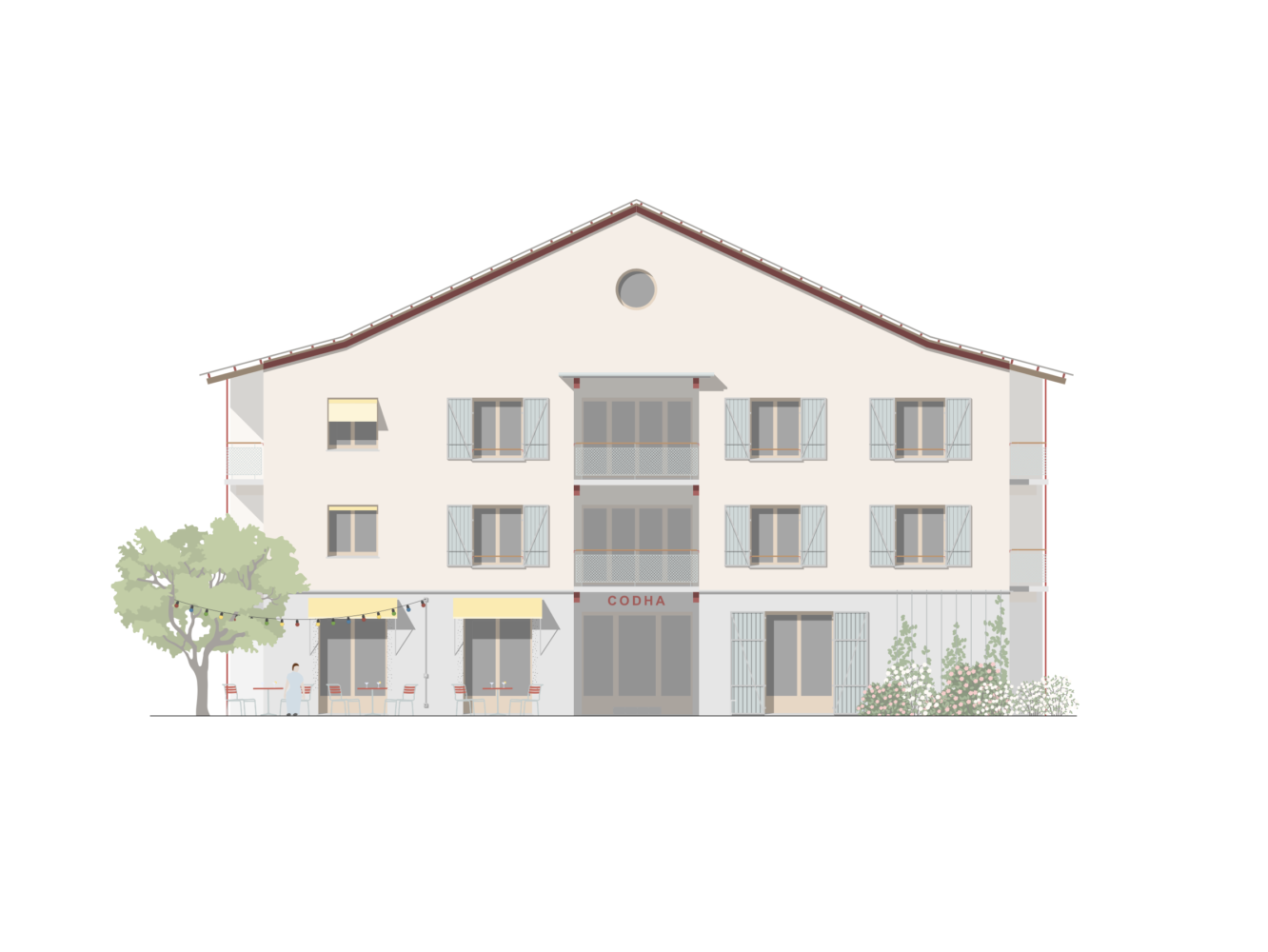 Façade bâtiment - Quartier d'habitation de coopérative à Presinge