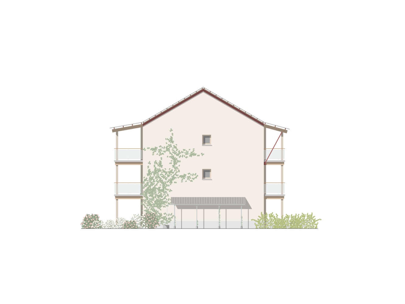 Façade bâtiment - Quartier d'habitation de coopérative à Presinge
