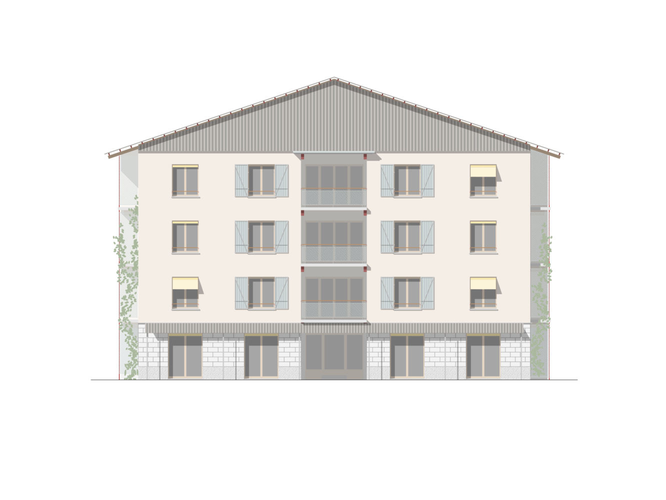 Façade bâtiment - Quartier d'habitation de coopérative à Presinge
