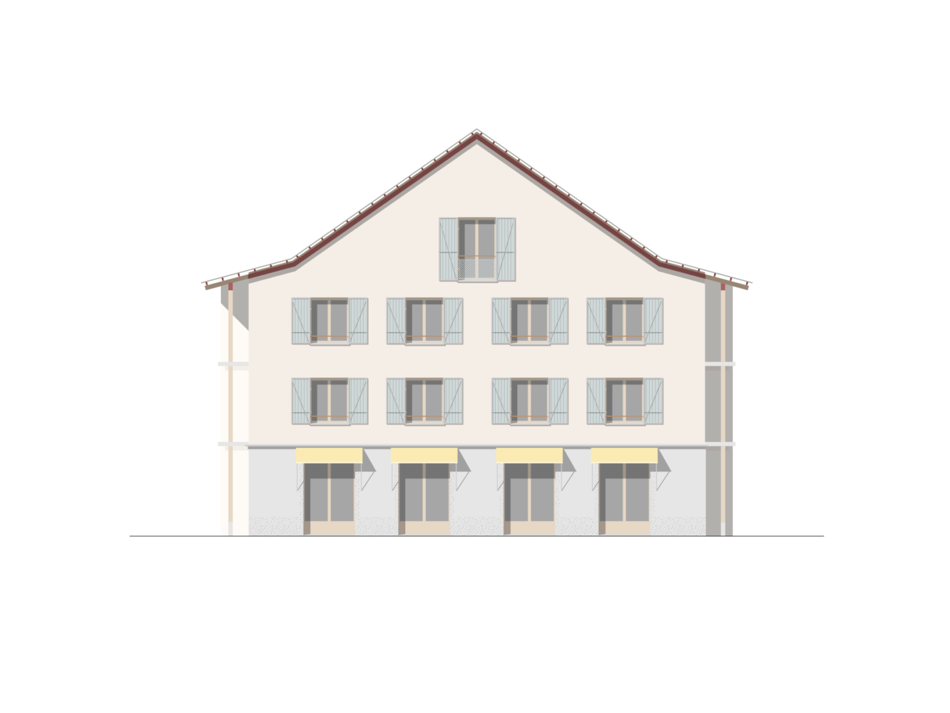 Façade bâtiment - Quartier d'habitation de coopérative à Presinge