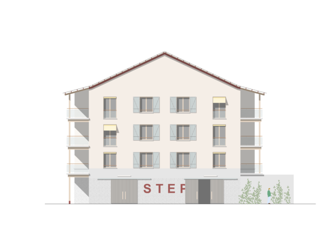 Façade bâtiment - Quartier d'habitation de coopérative à Presinge