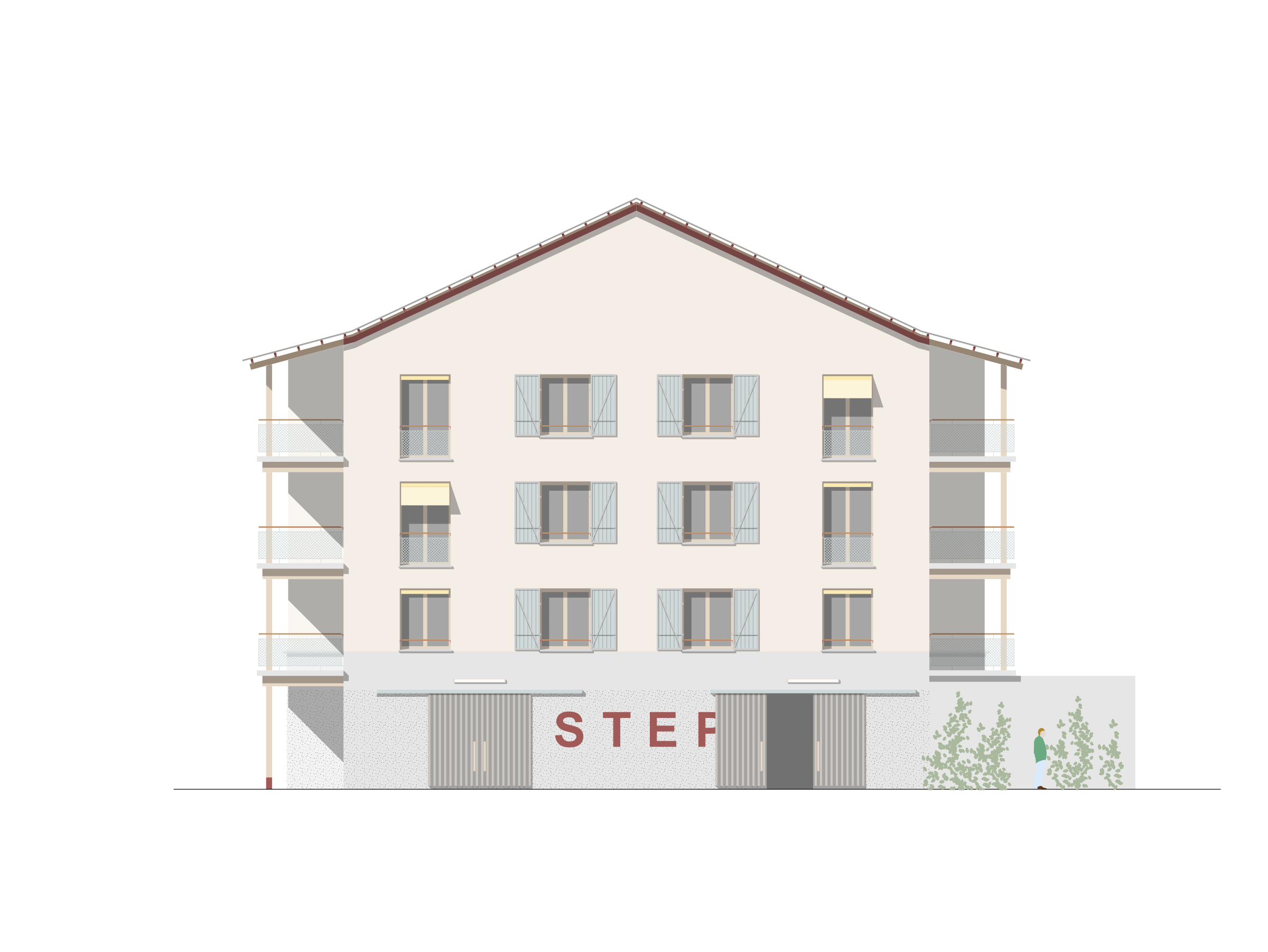 Façade bâtiment - Quartier d'habitation de coopérative à Presinge