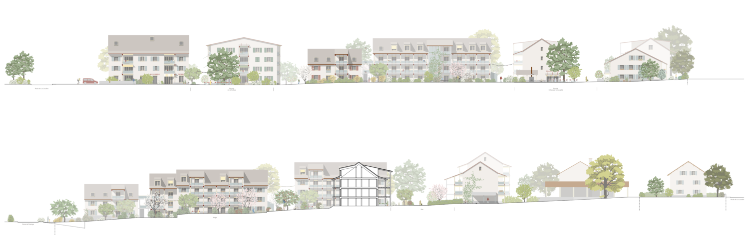 Façades de la rue - Quartier d'habitation de coopérative à Presinge