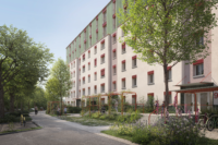 Vue extérieur depuis la rue - Surélévation à Onex - concours 2ème prix