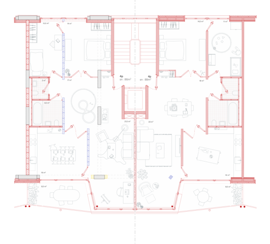 Plan typologie - 2ème prix - Transformation et surélévation à Genève, Gourgas