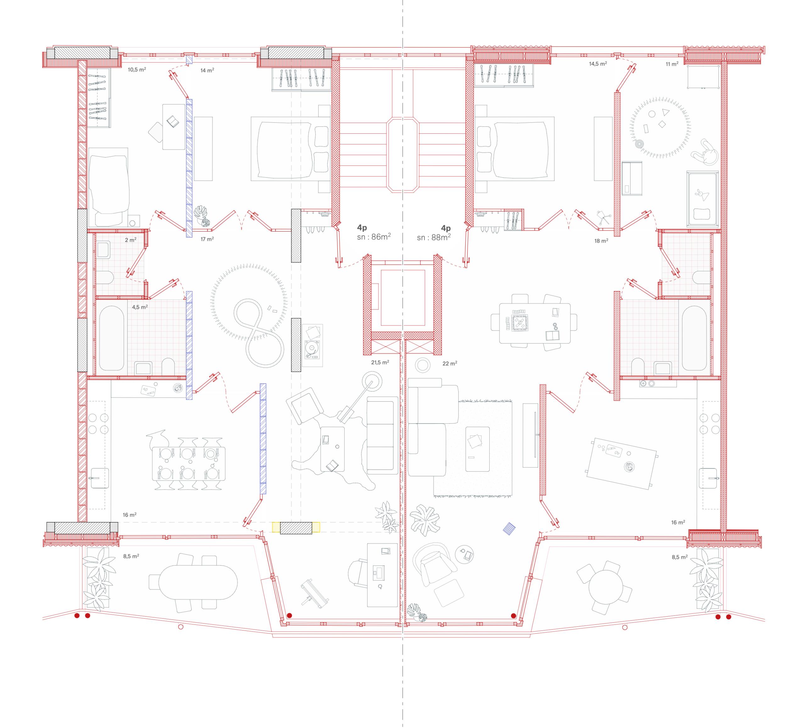 Plan typologie - 2ème prix - Transformation et surélévation à Genève, Gourgas