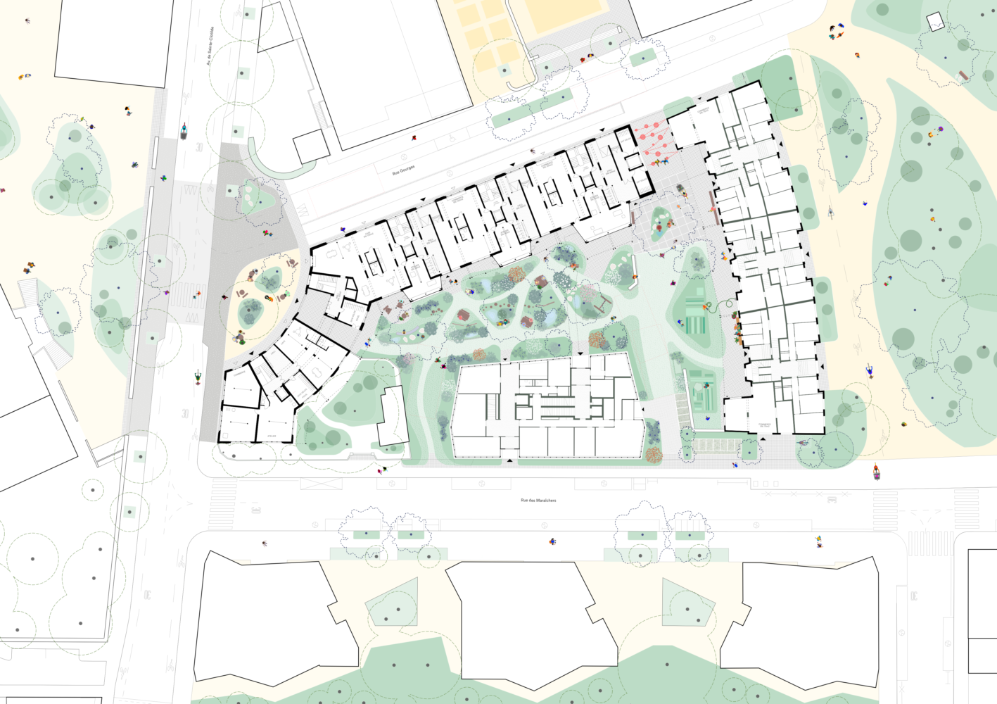 Plan de rez-de-chaussée - 2ème prix - Transformation et surélévation à Genève, Gourgas