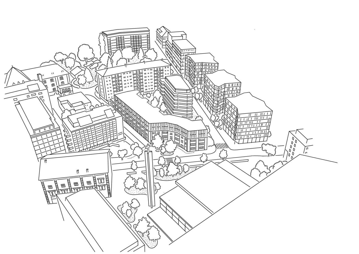 Croquis général - 2ème prix - Transformation et surélévation à Genève, Gourgas