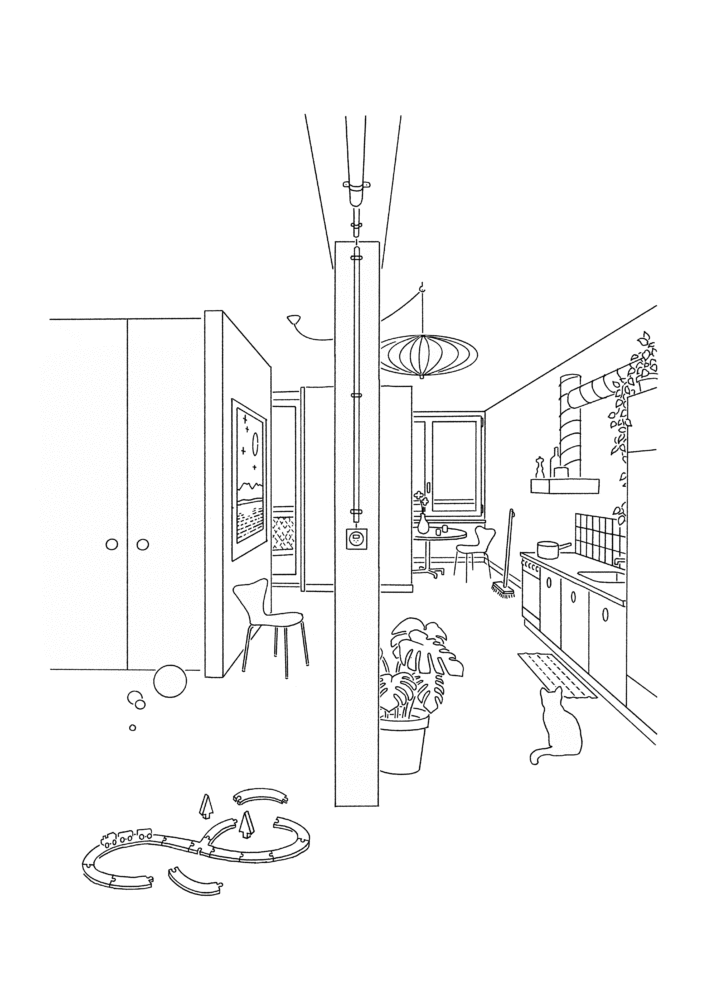Croquis intérieur - 2ème prix - Transformation et surélévation à Genève, Gourgas