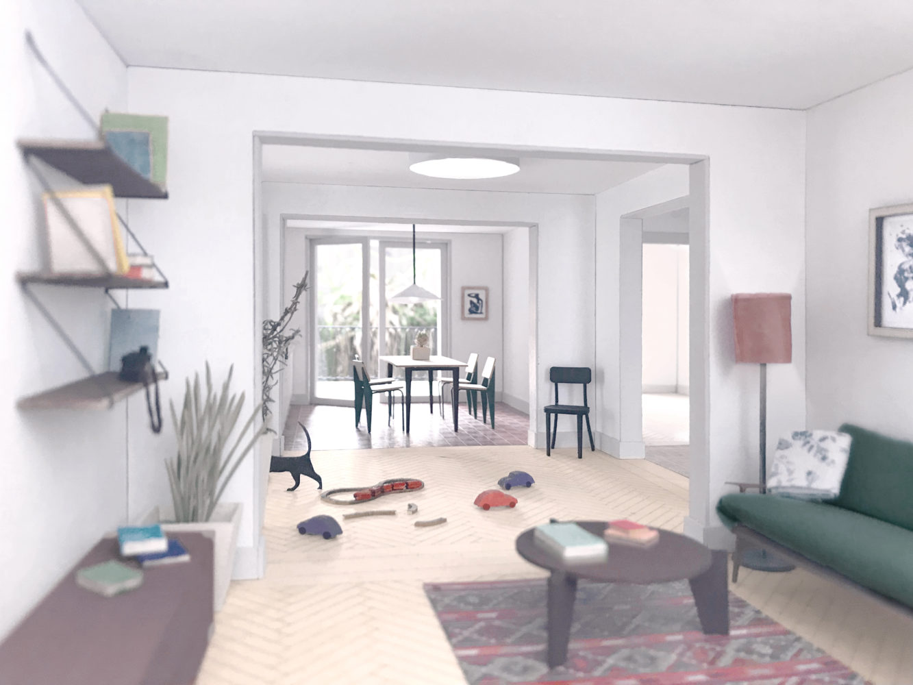 Maquette vue intérieur quartier d'habitation beauregard neuchâtel