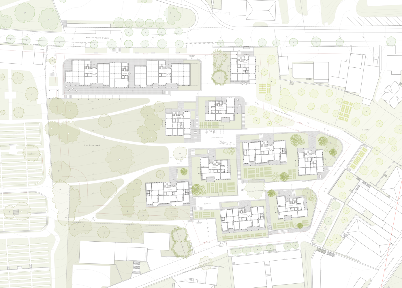 plan RDC quartier d'habitation beauregard neuchâtel