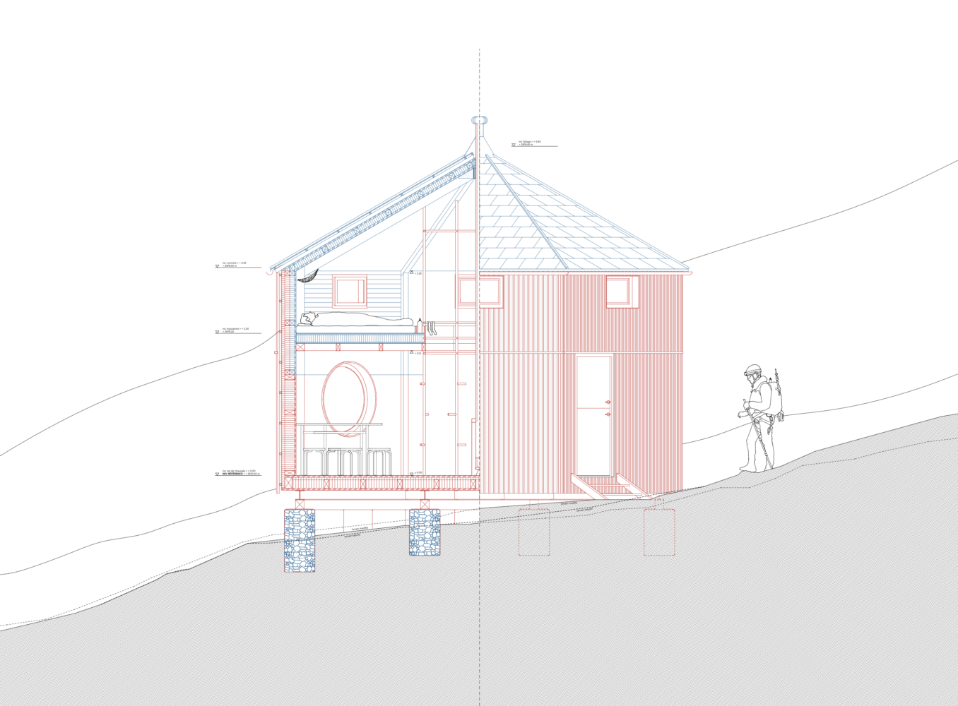 Coupe constructif refuge des bouquetins