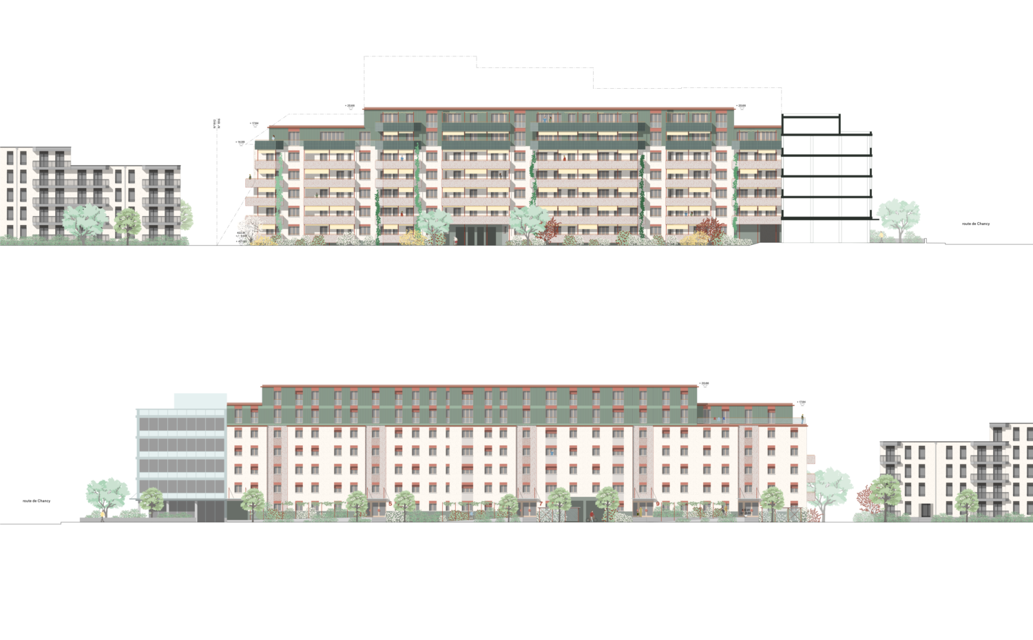 Façade nord - Surélévation à Onex - concours 2ème prix