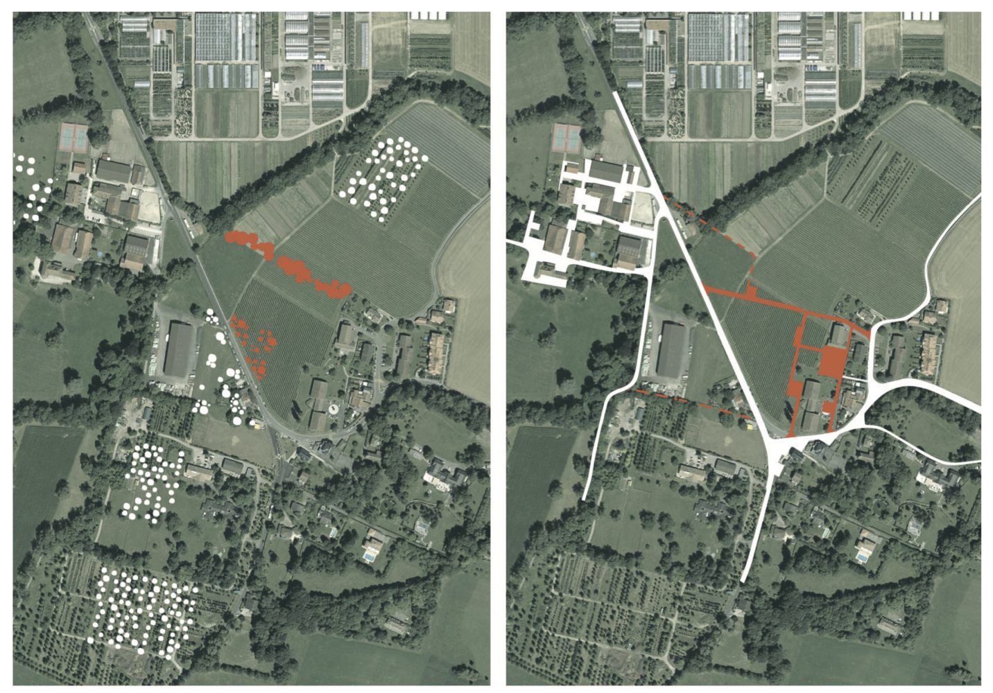 Schémas d'implantation - Quartier d'habitation de coopérative à Presinge