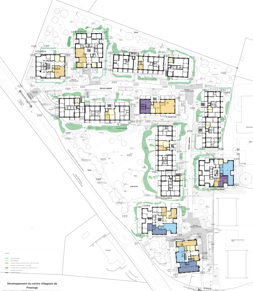 Plan des espaces communes coopérative Codha Equilibre Querus à Presinge